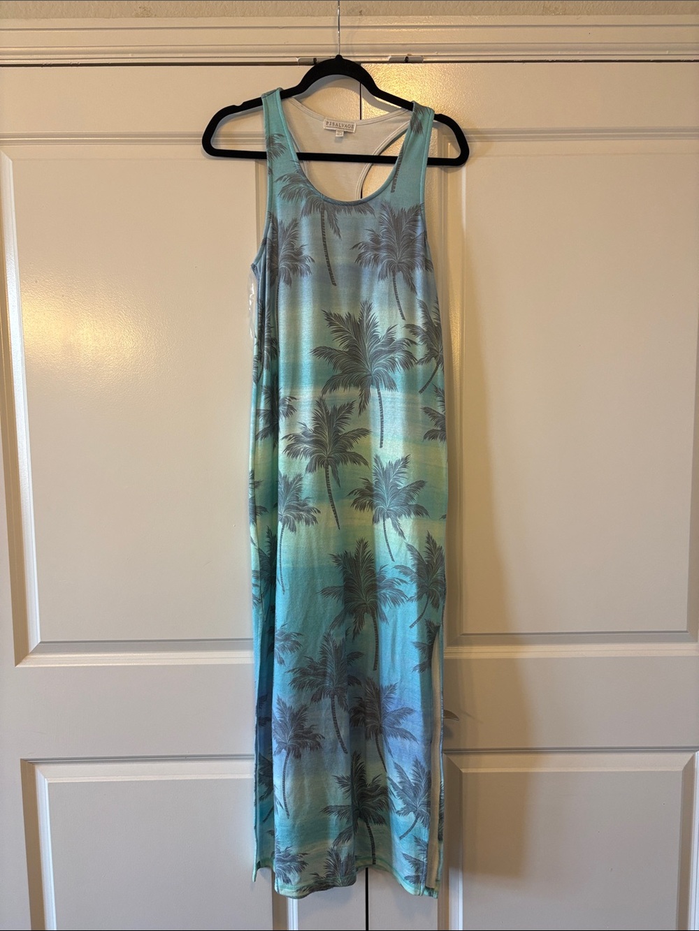 P.J. Salvage Tropical Palm Print Maxi Dress in Aqua and Green - Picture 1 of 4